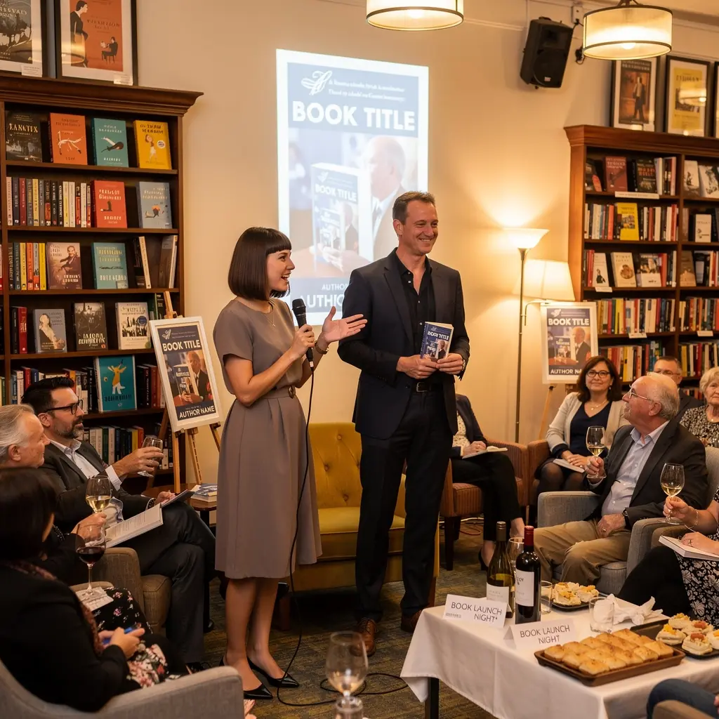 An author signing event featuring a well-known writer surrounded by enthusiastic fans.